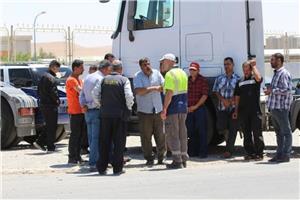 A protest of cement transport truck owners 